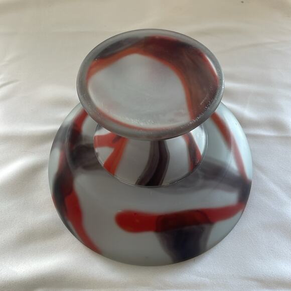 Handmade Blow Glass Fruit Bowl Vase Grey Red Multi - Picture 8 of 8